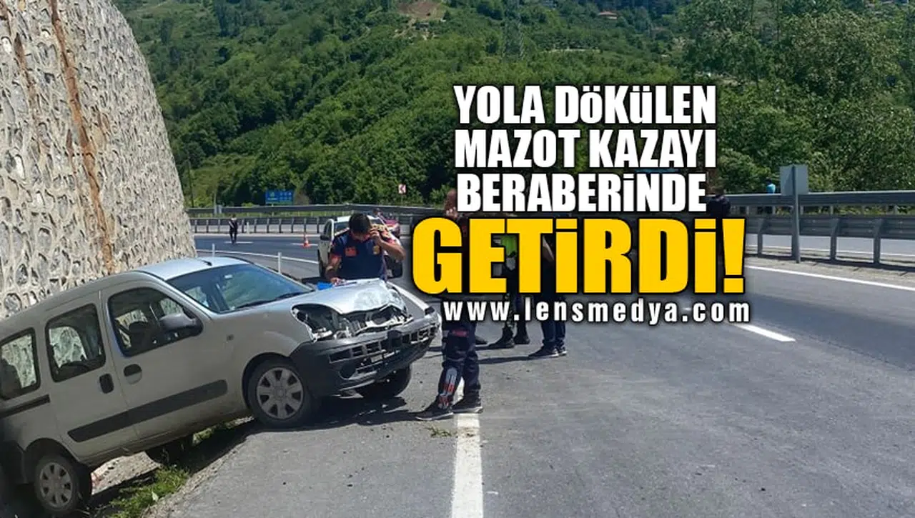 YOLA DÖKÜLEN MAZOT KAZAYI BERABERİNDE GETİRDİ!