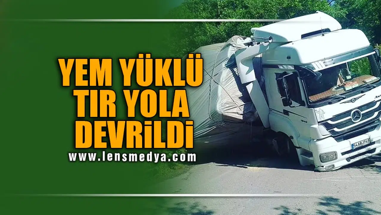 YEM YÜKLÜ TIR YOLA DEVRİLDİ!