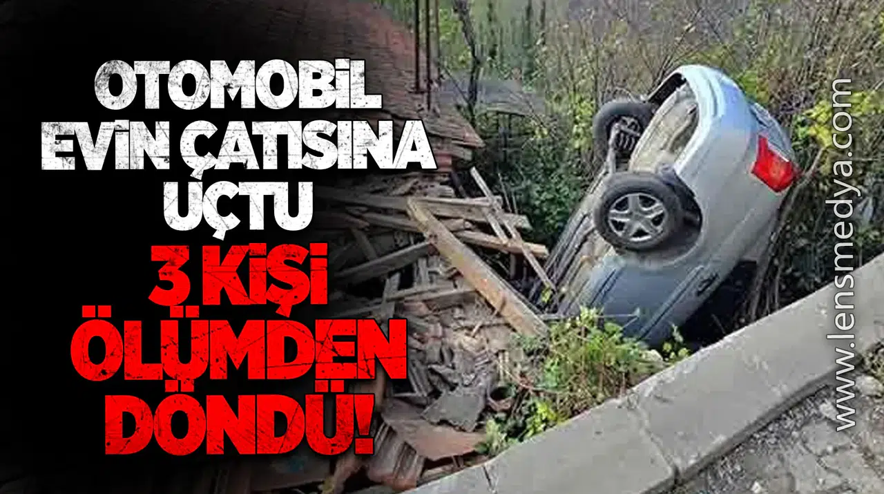 Otomobil evin çatısına uçtu... 3 yaralı!