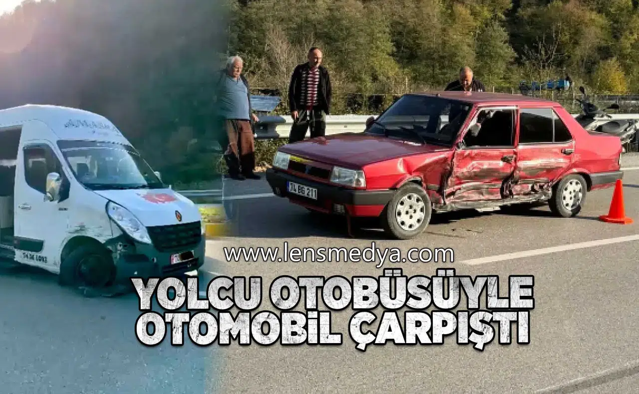 Yolcu otobüsüyle otomobil çarpıştı!