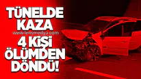 Hurdaya dönen araçta 4 Kişi Ölümden Döndü