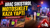ARAÇ SIKIŞTIRDI, MOTOSİKLET KALDIRIMA ÇARPTI!