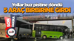 Buz Pistine Dönen Yolda 5 Araç Birbirine Girdi