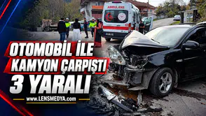 Otomobil ile kamyon çarpıştı: 3 yaralı