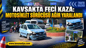 KAVŞAKTA FECİ KAZA: MOTOSİKLET SÜRÜCÜSÜ AĞIR YARALANDI