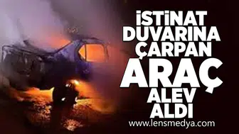 Duvara çarpan araç alev aldı!