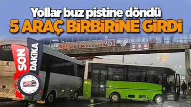 Buz Pistine Dönen Yolda 5 Araç Birbirine Girdi