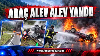 Araç alev alev yandı!
