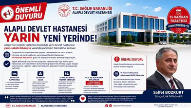 ALAPLI DEVLET HASTANESİ YARIN YENİ YERİNDE HİZMETE BAŞLIYOR
