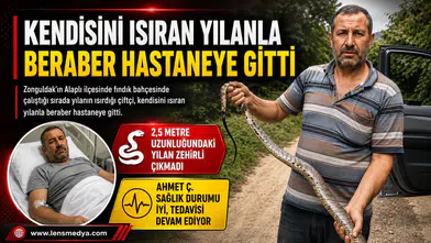 KENDİSİNİ ISIRAN YILANLA HASTANEYE GİTTİ