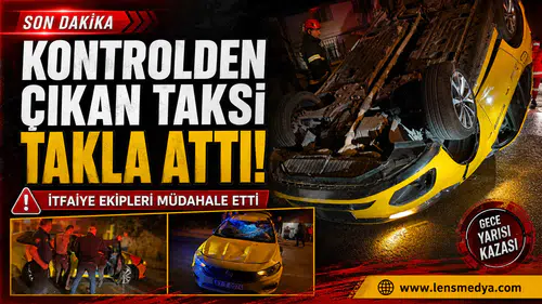 Kontrolden çıkan taksi takla attı!