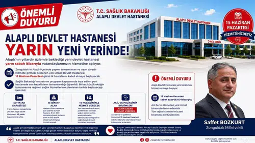 ALAPLI DEVLET HASTANESİ YARIN YENİ YERİNDE HİZMETE BAŞLIYOR