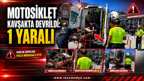 MOTOSİKLET KAVŞAKTA DEVRİLDİ: 1 YARALI