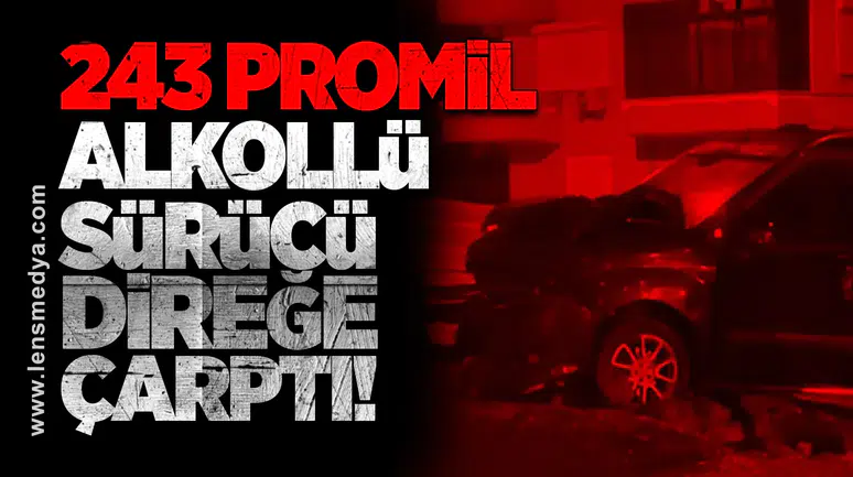 243 Promil Alkollü Sürücü Direğe Çarptı!