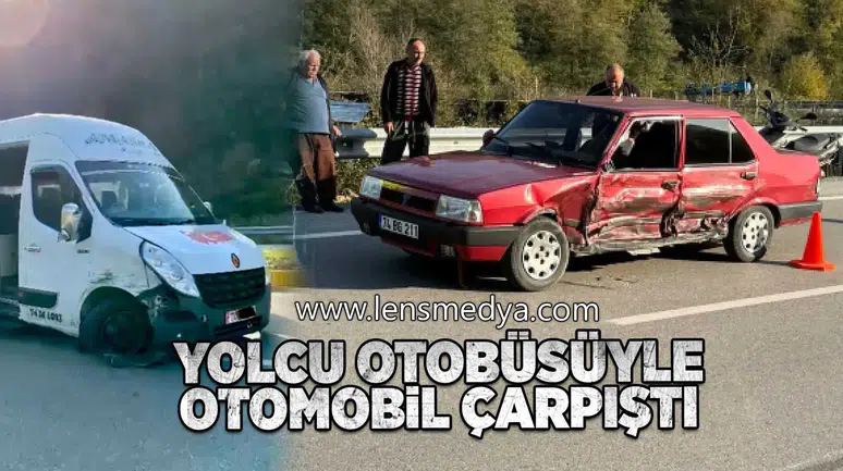 Yolcu otobüsüyle otomobil çarpıştı!