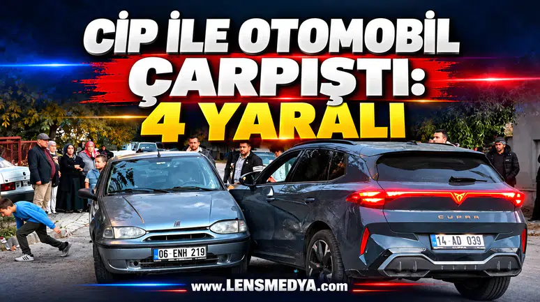 CİP İLE OTOMOBİL ÇARPIŞTI: 4 YARALI