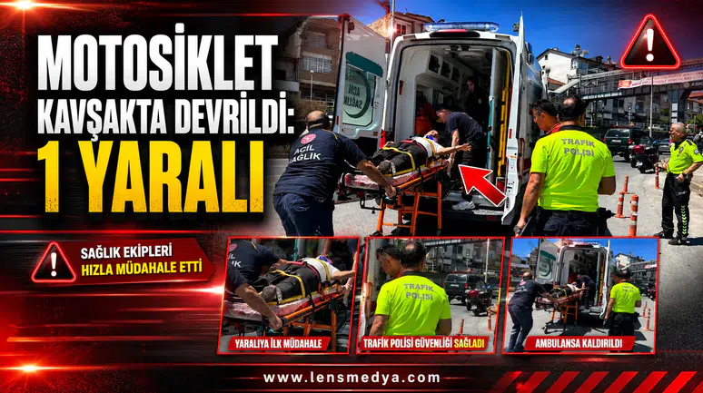 MOTOSİKLET KAVŞAKTA DEVRİLDİ: 1 YARALI
