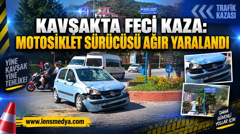 KAVŞAKTA FECİ KAZA: MOTOSİKLET SÜRÜCÜSÜ AĞIR YARALANDI