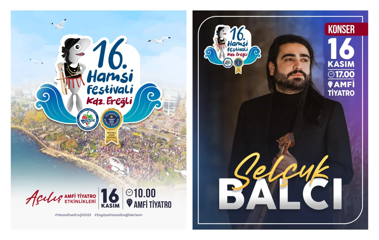 Bir bir veya daha fazla kişi, sakal ve şunu diyen bir yazı '16. Hamsi festivali Kdz. reğli 16. Hamsi festivali kdz. Ereğli KONSER 16 KASIM 17.00 o AMFİ TİYATRO PRITAOLI AcллR AMFİ ©10.00 ETKİNLİKLERİ TİYATRO 16 KASIM AMFİ TİYATRO #HomaliFestEreğll2025 #EngOzelHamaiEreğildeYenir selcuk B' görüntüsü olabilir