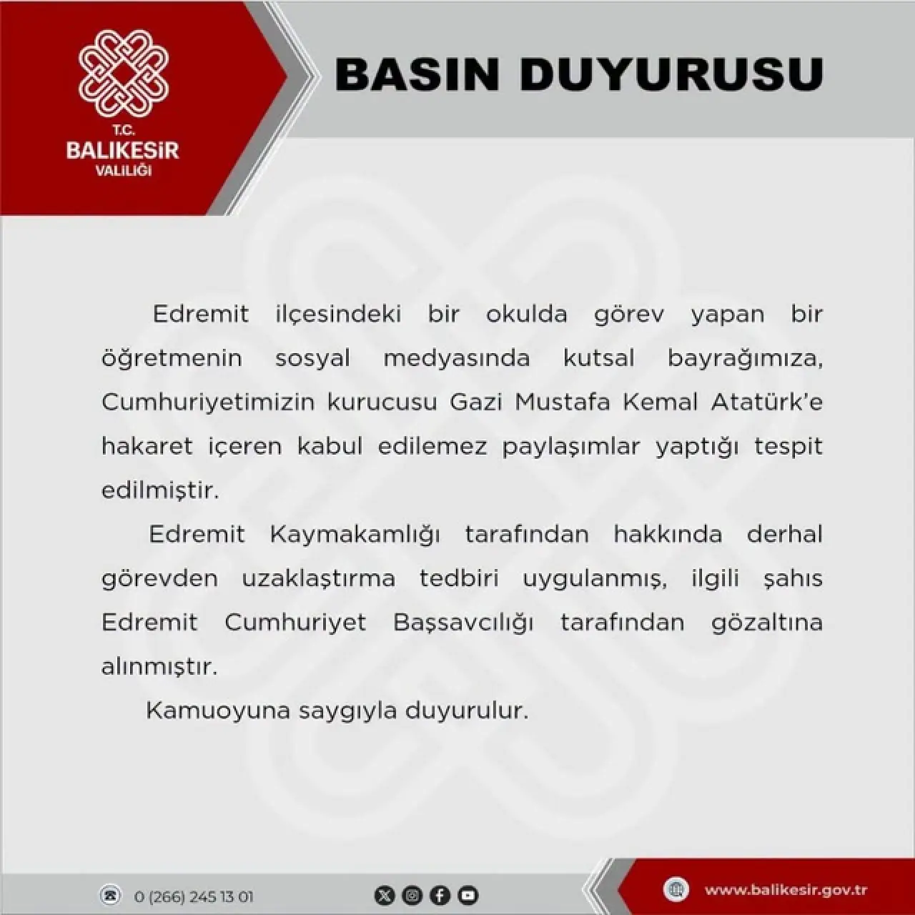Atatürk ve Türk bayrağına hakaret eden öğretmene gözaltı - Son Dakika