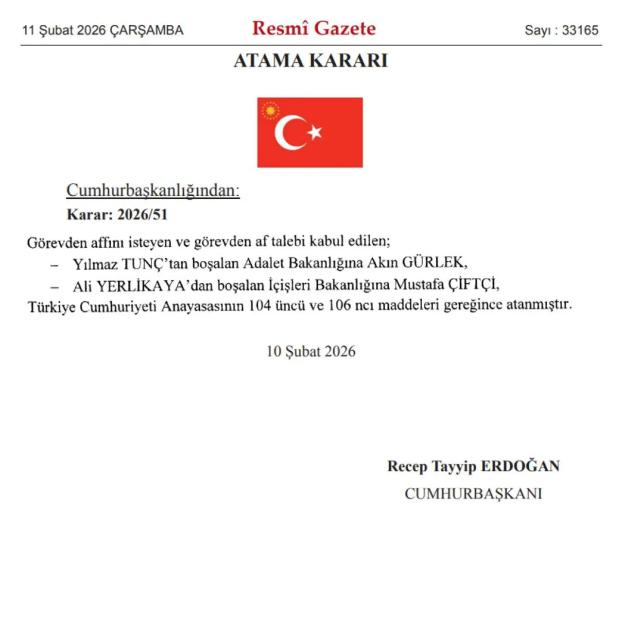 Son dakika: Resmi Gazete de yayımlandı! Akın Gürlek Adalet Bakanı, Mustafa Çiftçi İçişleri Bakanı oldu 1
